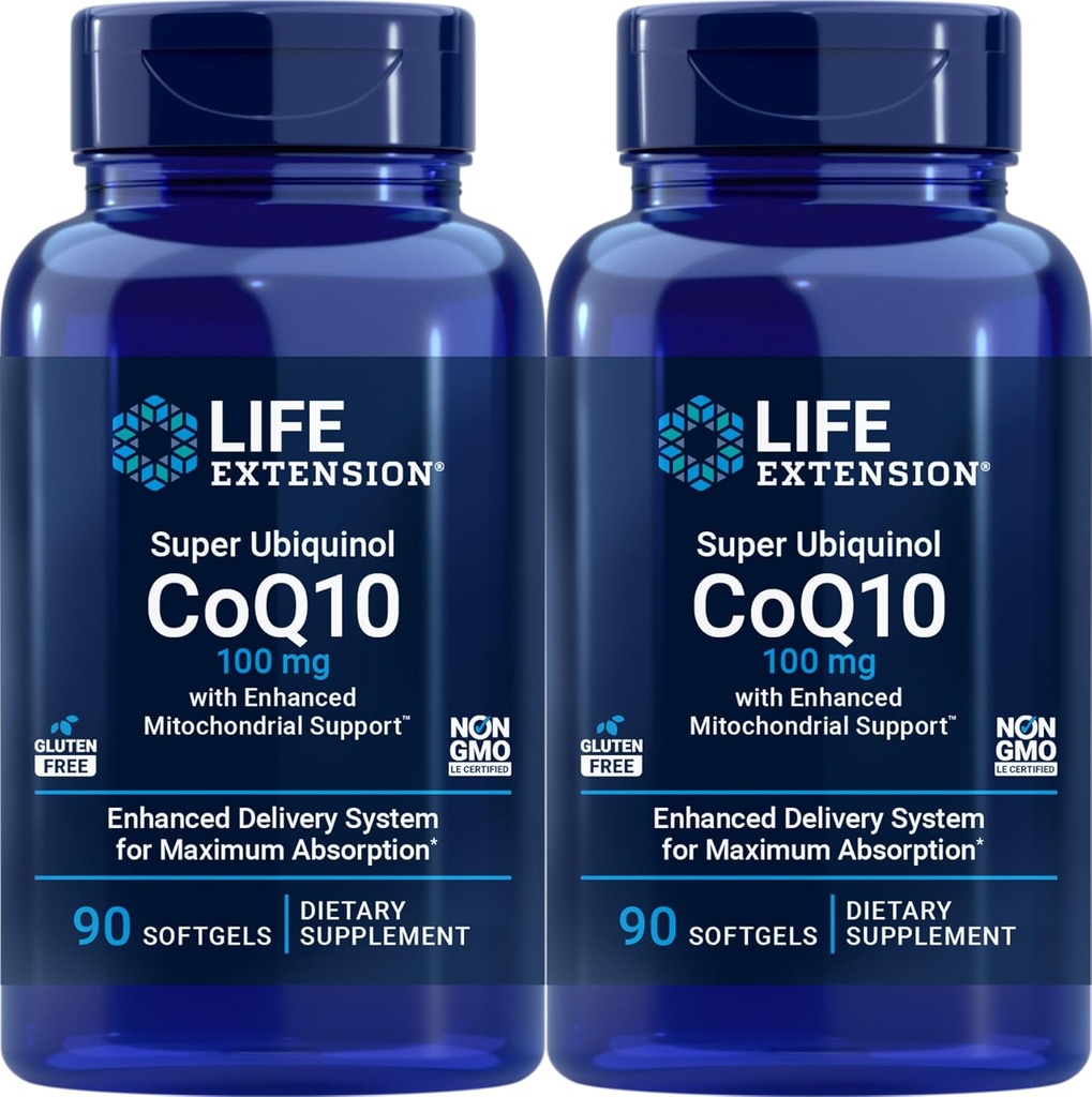 Ampliación de vida COQ10 Super Ubiquinol 100mg 90 Conde (Pack de 2) con soporte Mitocondrial mejorado
