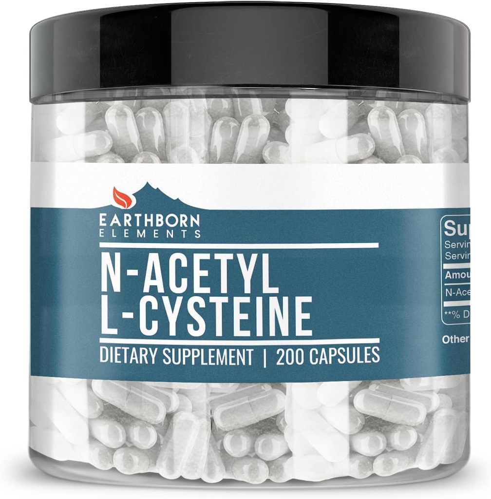 Elementos terrestres NAC N-Acetyl L-Cysteine 200 Capsules, Puro ' Undiluted, No Additives