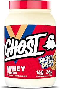 GHOST Whey Protein Powder, Nutter Butter - 2LB, 26G de Proteína - Whey Protein Blend - ­Post Workout Fitness & Nutrition Shakes, Smoothies, Baking &amp; Cooking - Cookie Pieces Inside