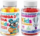DR. MORITZ Cardio &amp; Immune Boost Duo - Niños Omega 3 Gummies (90 Cuenta) con gomas de arandela para niños (60 Cuenta)