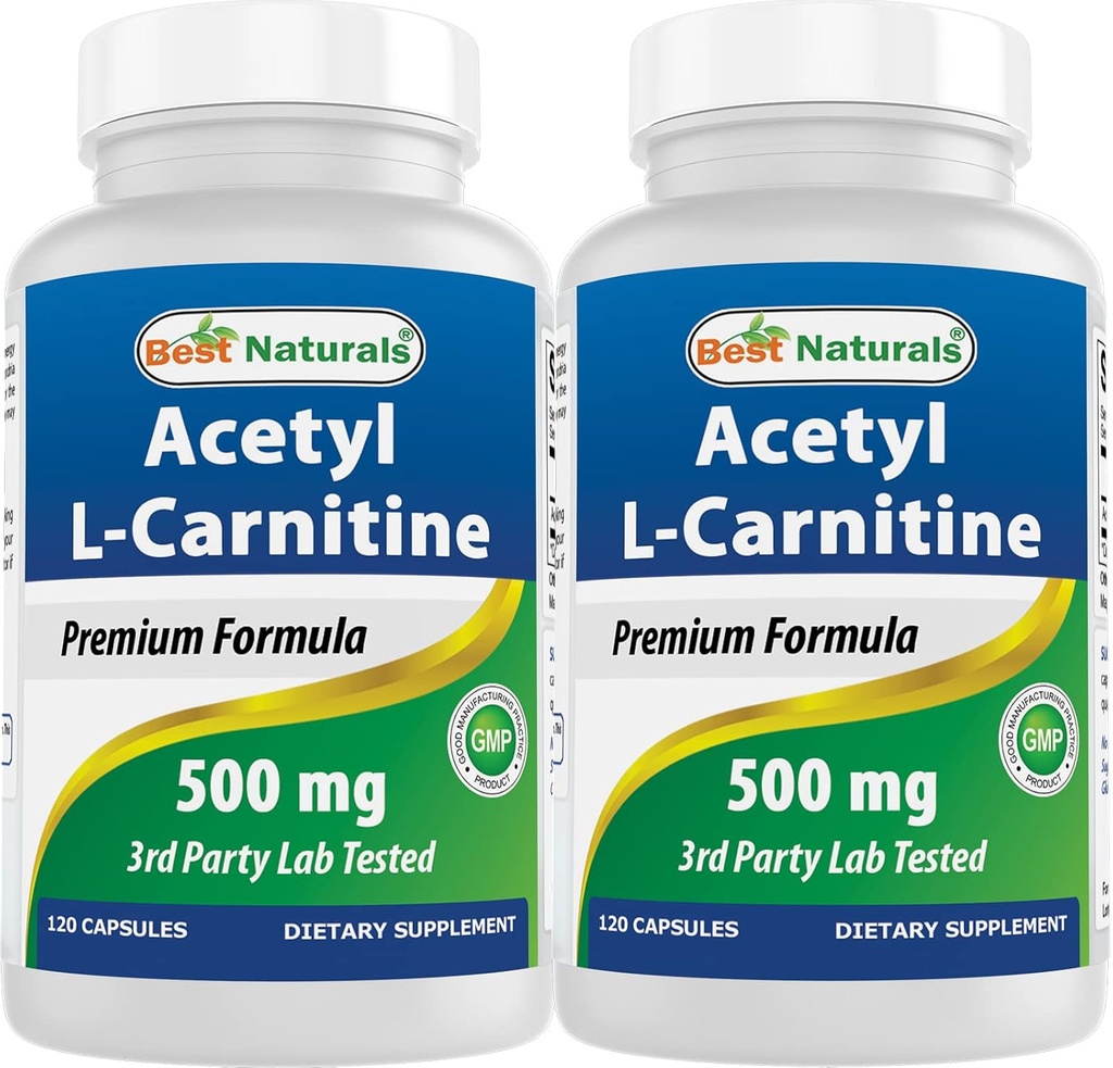 Mejores Naturales Acetyl L-Carnitine (ALCAR) 500mg, 120 Capsules, 120 Servings - No GMO y Gluten Gratis, 1 Cápsula por Serving (2 Pack)