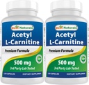 Mejores Naturales Acetyl L-Carnitine (ALCAR) 500mg, 120 Capsules, 120 Servings - No GMO y Gluten Gratis, 1 Cápsula por Serving (2 Pack)