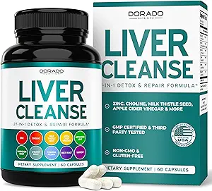Liver Cleanse Detox " Repair 27 in 1 Formula - Milk Thistle, Dandelion Root, Turmeric, Artichoke Extract " Más - Liver Detox Support Supplement - 3rd Party Tested, Vegan Safe " USA Made (60 Count)