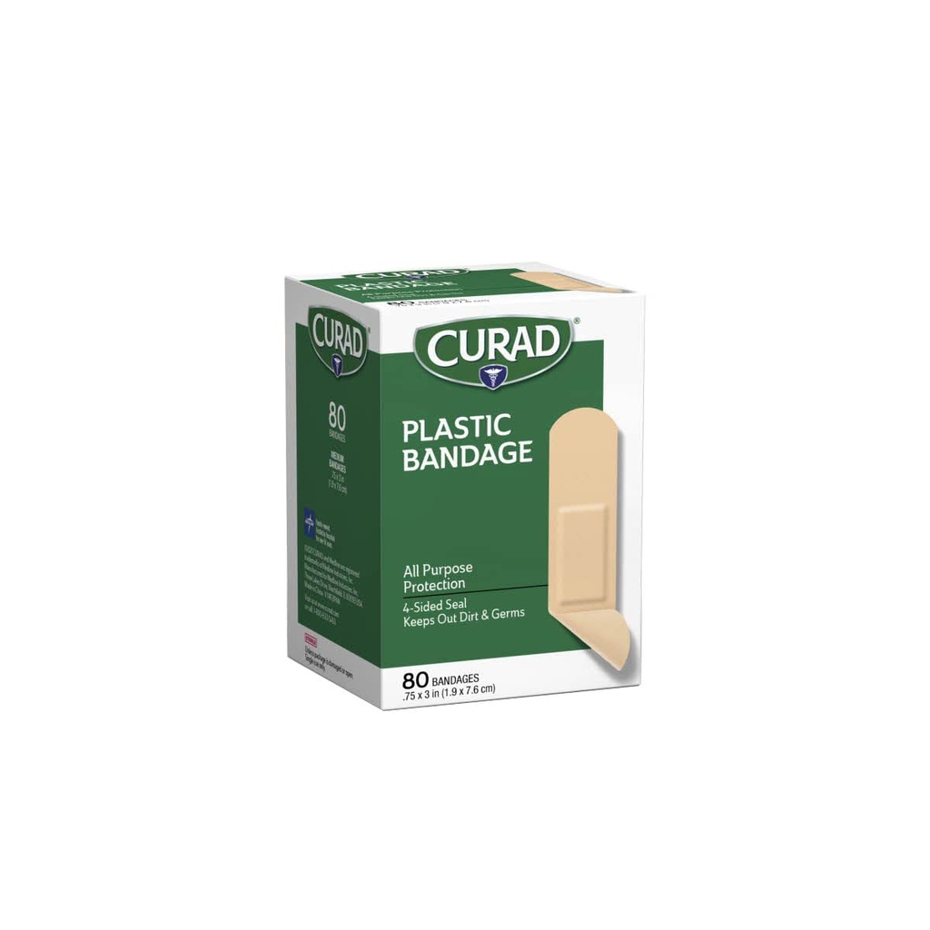 Curad Plastic Bandages .75 X 3 Inches 80 Each
