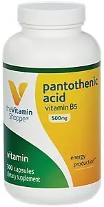 La vitamina Shoppe Ácido pantoténico 500MG, con vitamina B5, soporta la producción energética " Pelo, Esquía, uñas, una vez al día (300 cápsulas)