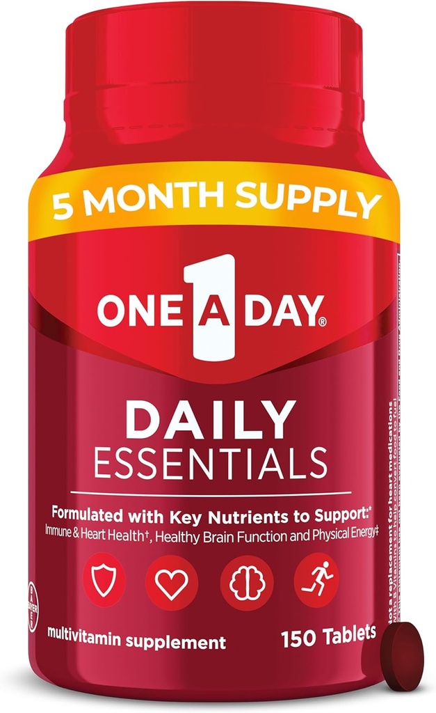 One A Day Daily Essentials, Multivitamin for Women ' Men, Supports Healthy Brain and Muscle Function and Immune Health, Adult Multivitamin with Vitamin D, E and Vitamin B12, 150 Count