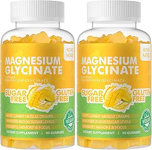 Magnesio Glycinate Gummies 1000mg - Suplemento de Potasio de Magnesio Libre de Azúcar con Vitamina D, B6, CoQ10 para calma Mood &amp; Sleep Support - 180 Mango Pineapple