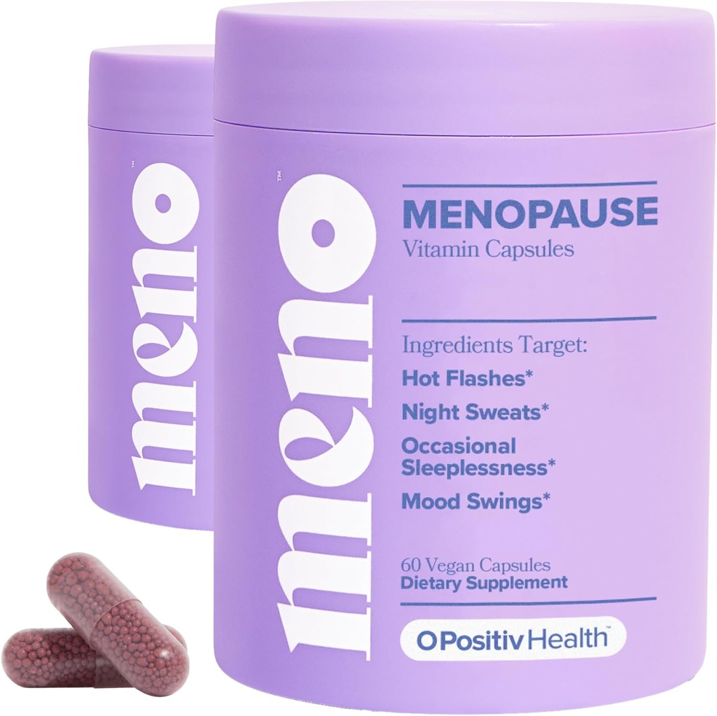 O Positiv MENO Vitaminas para la menopausia - Suplemento de la menopausia libre de hormonas para las mujeres - Cohosh negro " Ashwagandha KSM-66 - Ayuda a aliviar los flashes calientes, sudaderas nocturnas, costuras de orina - 30 servidumbres (Pack of 2)