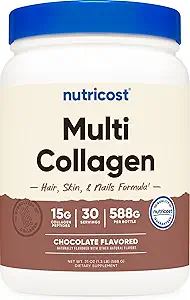 Nutricost Multi Collagen + Belleza &amp; Protein Powder (Milk Chocolate Flavor) 30 Serviciones - con Biotin y Collagen Peptides, Non-GMO, Sin gluten