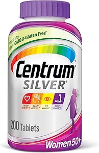 Centrum Silver Mujer Multivitamina para Mujer 50 Plus, Multivitamina/Multimineral Suplemento con Vitamina D3, B Vitaminas, Calcio y Antioxidantes, Gluten Free, No GMO Ingredientes - 200 Cuenta