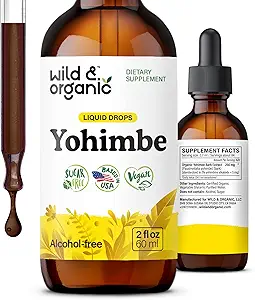 Suplementos de Yohimbe salvajes y orgánicos para hombres y mujeres - 5 mg Yohimbine Liquid Extract Drops - Pausinystalia Yohimbe Bark Tincture - Vegan, Alcohol-Free - 2 fl oz