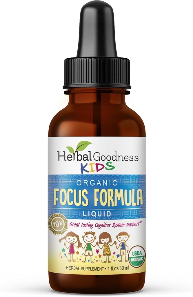 Suplementos de atención y atención 1oz - Suplementos de enfoque con Ashwagandha para niños y Moringa Natural Extracto para una Mente Serena y Genius - Vitaminas de enfoque no GMO para niños - Hecho en EE.UU.