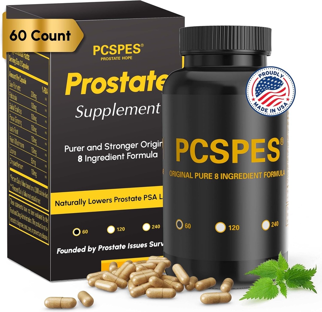 Suplementos de salud de próstata para hombres - Niveles bajos de PSA Naturalmente con hierbas Saw Palmetto " 7 hierbas puras - Suplementos de control de vejiga " Reducir la instrucción nocturna 60 Cuenta
