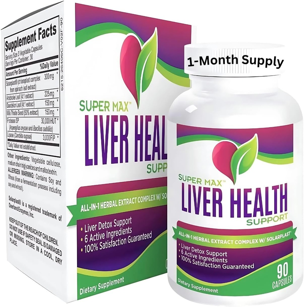 Liver Health Supplements (All-in-1) Blended Complex with 6 Active Ingredients | Daily Liver Detox & Cleanse Support Supplement | Natural Liver Nutrients for Men & Women | 1-Month Supply | 90 Capsules