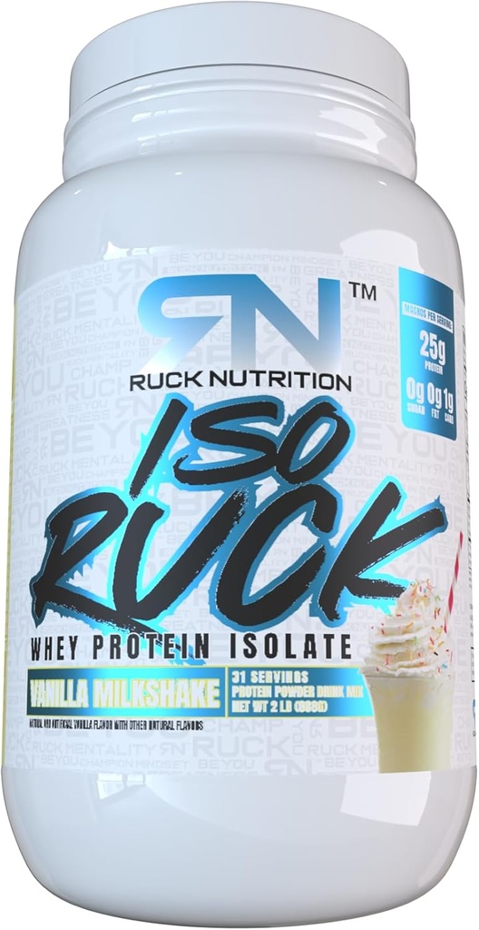 RUCK NUTRITION ISO Protein Powder ← 100% Whey Protein Isolate  25G of Protein for Muscle Recovery Silencio 0g of Fat, 0g of Sugar ← Gourmet Taste (30 Servings, Vanilla Milkshake)