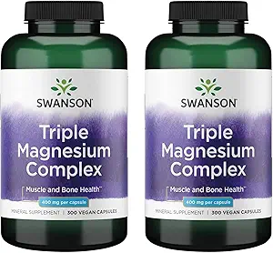 Swanson Triple Magnesium Complex - Mineral Supplement - Natural Support - Featuring Citrate, Oxide & Aspartate - (300 Capsules, 400mg Each, 2 Pack)