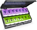 Extra Large Weekly Pill Organizer 2 veces al día - Remtise Am/Pm Daily Pill Case Medicine Organizer, Push Button 7 Day Pill Box for Pills/Vitamin/Cod Liver Oil/Supplements (Purple &amp; Green)