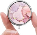 Mini Pill Box, Small Pill Box, Portable Pill Box, Cute Pill Organizer for Vitamins, Medications, Fish Oil and Supplements (Pink Marble)