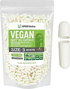 XPRS Nutra Size 3 Empty Capsules - 500 Conde Vacío Vegan - Vegetariano Pills - DIY Vegetable Capsule Filling - Veggie Pill Caps (White)