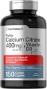 Horbäach Calcium Citrate with Vitamin D3 ← 150 Petite Coated Caplets tención Suplemento para Hombres y Mujeres Silencio Vegetariano, No GMO &amp; Gluten Gratis