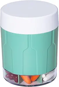 Betife Organizador Suplementario Extra Grande,Botella de Organizador de Píldoras, Dispensador de Píldoras Diarias con 7 Grandes Compartimientos, Organizador para Tener Medicación de Vitamina 7 Días,21 Etiquetas y un Cepillo de Limpieza (Cyan)