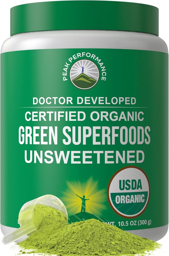 Super Greens Powder con 25+ Ingredientes orgánicos para Max Energy y rendimiento deportivo. Vegan Keto Green Juice Daily Drink
