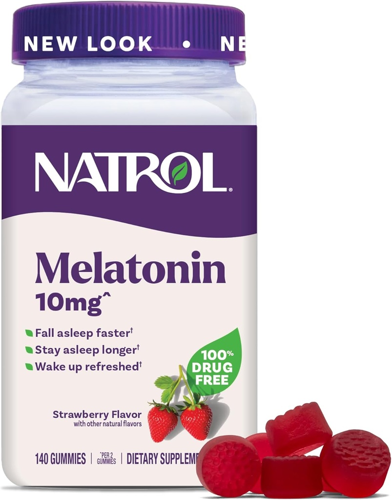 Natrol Melatonin Gummies, Sleep Support for Adults, Melatonin 10 mg, 140 Strawberry-Flavored, Hasta 70 Días