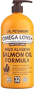 Petsmont Omega Love+ Salvaje Aceite de Salmón de Alaska para Perros Fórmula 32 oz - Pez Omega Bomba Líquida Cats Apoyo Función Conjunta Inmune Corazón Salud Alimento Alimento Pets Natural EPA DHA Fatty Acids