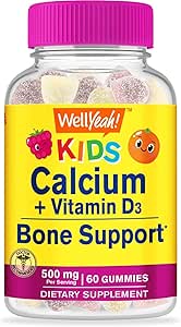 WellSí Calcio 500mg + Vitamina D3 1000 UI (25 mcg) Gummies for Kids - Bone Health and Muscle Supprt, Immune Support Gummy, Non GMO, Gluten Free, Mix Fruit Flavors - 60 Gummies