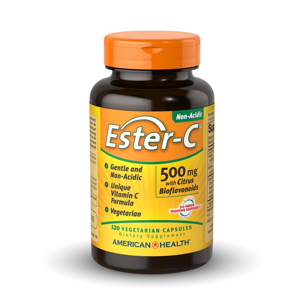 American Health Ester-C 500 mg with Citrus Bioflavonoids - 120 Vegetarian Capsules - 24-Hour Immune Support - Non-GMO, Vegan, Gluten Free - 60 Servings