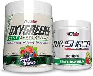 EHP Labs OxyShred + OxyGreens Bundle - Thermogenic Pre Workout Powder & Shredding Supplement, Clinically Proven Preworkout Powder - Daily Super Greens Powder, Spirulina Powder, Greens Superfood Powder
