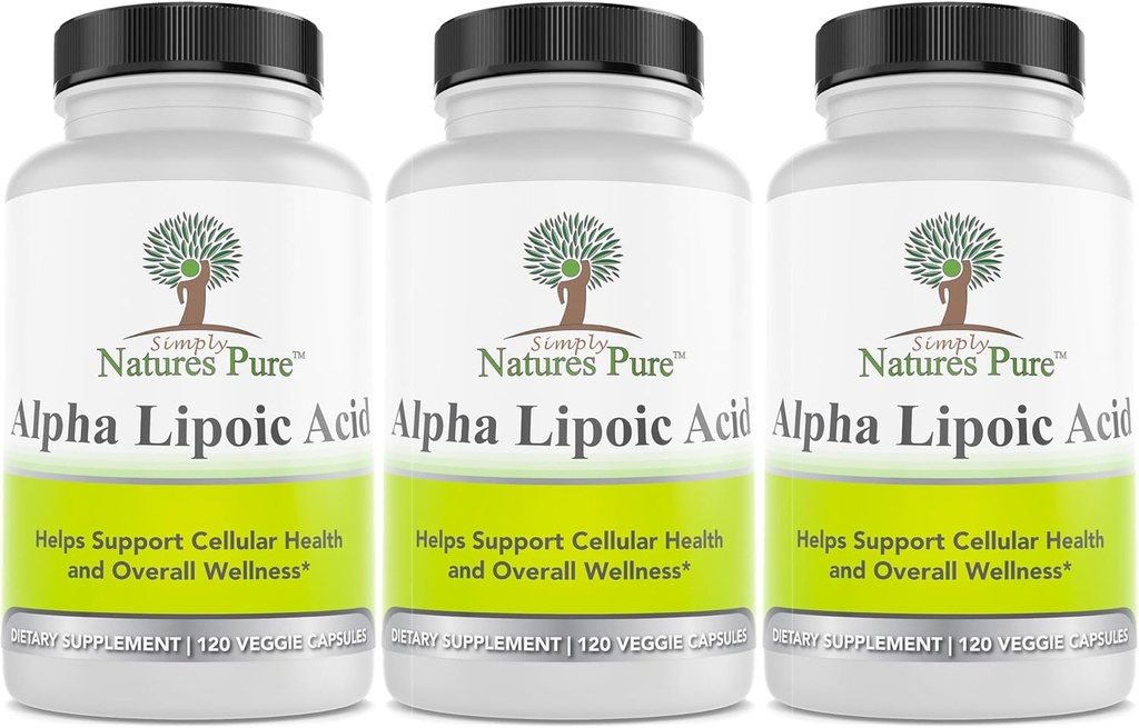 Simplemente Naturalezas Pure Alpha Lipoic Acid 600mg 360 Veggie Capsules, Non-GMO Thioctic Acid 12 Month Supply