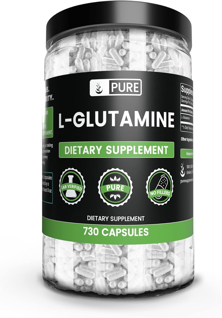 Ingredientes originales puros L-Glutamina (730 capsules) No hay magnesio o rifles de arroz, siempre puros, verificados por laboratorio