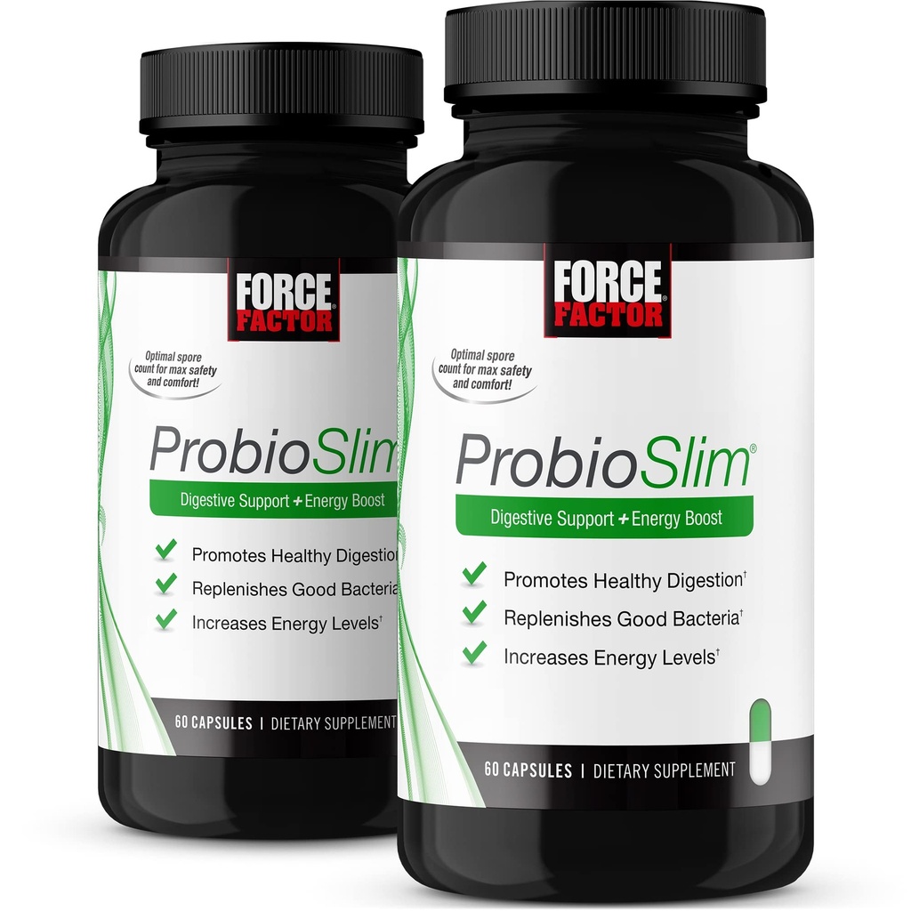 Factor de fuerza ProbioSlim Probiotic Supplement for Women and Men with Probiotics and Green Tea Extract, Reduce Gas, Bloating, Constipation, Support Digestive and Gut Health, 120 Capsules (2-Pack)