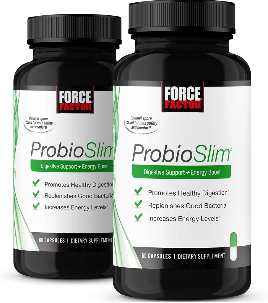 Factor de fuerza ProbioSlim Probiotic Supplement for Women and Men with Probiotics and Green Tea Extract, Reduce Gas, Bloating, Constipation, Support Digestive and Gut Health, 120 Capsules (2-Pack)