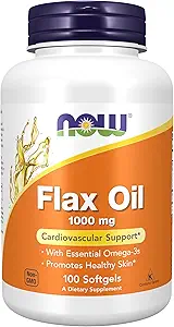 AHORA Suplementos de alimentos, aceite de Flax 1000 mg elaborados con aceite de Flax orgánico, soporte cardiovascular*, 100 Softgels