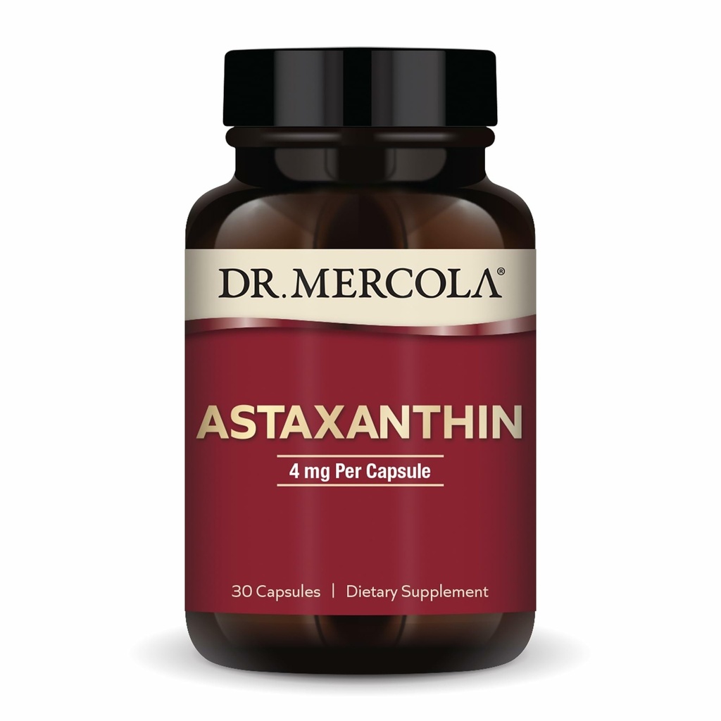 Dr. Mercola Organic Astaxanthin - 4 mg Astaxanthin - Powerful Antioxidant Support - Organic Microalgae Extract - Non-GMO, Gluten-Free &amp; Soy-Free - 30 cápsulas (30 servidos)