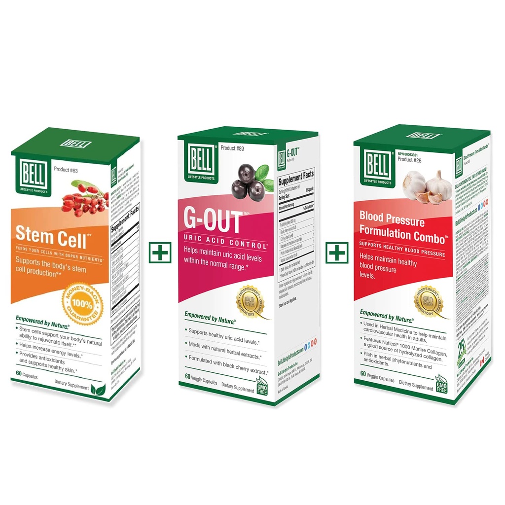 Bell Bundle – Healthy Blood Pressure Support, Stem Cell Supplements, " G-Out Uric Acid Cleanse – 25 años alrededor del mundo, vendido directamente por el fabricante