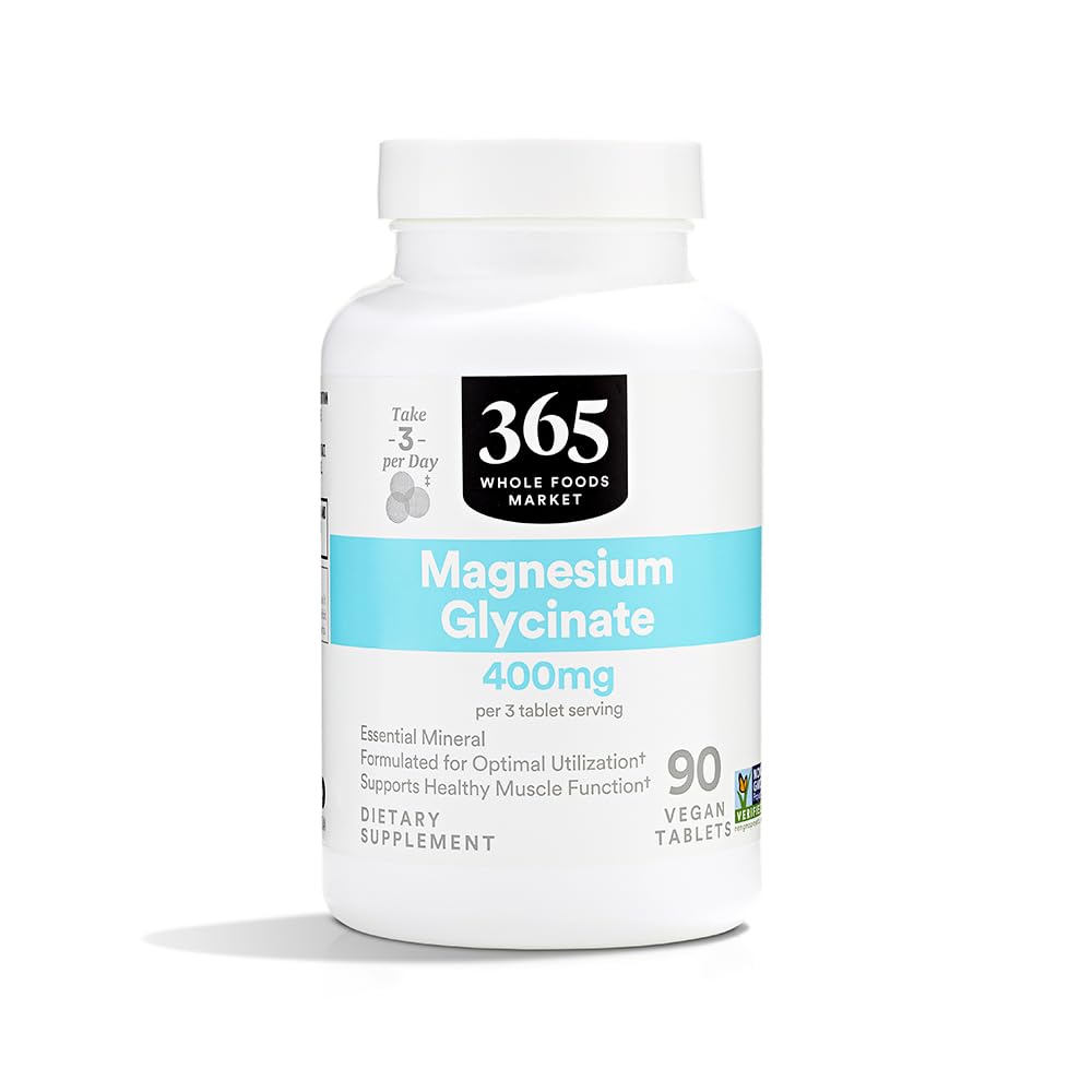 365 by Whole Foods Market, Magnesium Glycinate Tablets, 400 MG, 90 Cuenta
