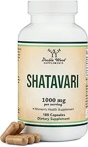 Cápsulas de Shatavari Orgánica - 1000mg Polvo de Shatavari Orgánica Por Servir (180 Cápsulas, 90 Day Supply) para Equilibrio de Hormonas y Producción de Prolactina (No GMO, Gluten Free, Vegan Safe) por Madera Doble
