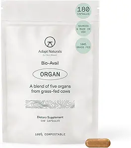Adapt Naturals Organ Supplement, Bioavailable Grass Fed Beef Liver Capsules, Blend of Liver, Heart, Kidney, Pancreas " Spleen, Support Liver Cleanse Detox " Repair  durable Source of CoQ10-30 Days Supply