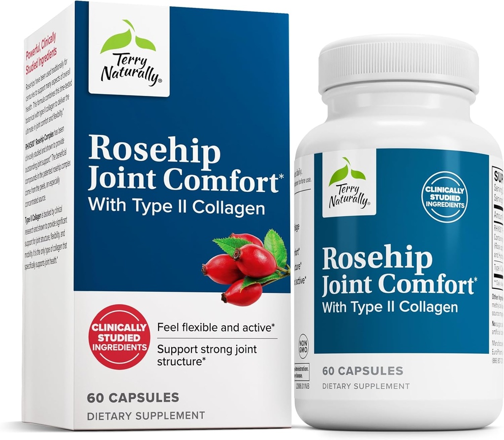 Terry Naturalmente Rosehip Joint Comfort - Movilidad Conjunta Saludable & Flexibilidad Complemento - Suplemento con Tipo II Collagen - Estructura Conjunta Suplemento Cartilaje - 60 cápsulas