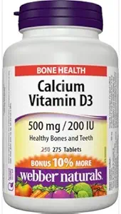 Webber Naturales Calcio Carbonato 500 mg con vitamina D3 200iu, 275 Tabs Bonus Pack