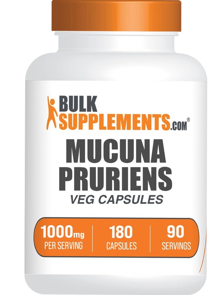 BulkSupplements.com Mucuna Pruriens Capsules - Herbal Supplements, Mucuna Pruriens Supplement, Velvet Beans - Vegan & Gluten Free, 2 Capsules per Serving (1000mg), 180 Count (Pack of 1)
