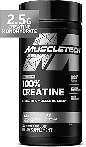 MuscleTech Platinum Creatine Monohydrate Capsules - Creapure Creatine Pre &amp; Post Workout Muscle Builder, Muscle Recovery & Energy Boosting Supplement for Men & Mujer - 100 Veggie Pills