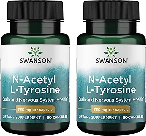 Swanson N-Acetyl L-Tyrosine - Suplemento de Aminoácidos Apoyo a la salud cerebral general y la función central del sistema nervioso - promueve la salud cognitiva de la orina - (60 cápsulas, 350 mg cada uno) (2 paquete)