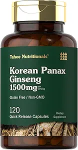 Carlyle Korean Panax Ginseng ANTE 1500mg TEN 120 Capsules TEN NO GMO Y Gluten Suplemento gratuito ANTE Tahoe Nutritionals