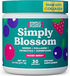 Simplemente Blossom Nutrition - Daily Greens & Superfood Powder + Collagen + Probiotics for Women's Digestive Health & Bloating Relief. Ayuda a su salud Bloom - 30 días de suministro