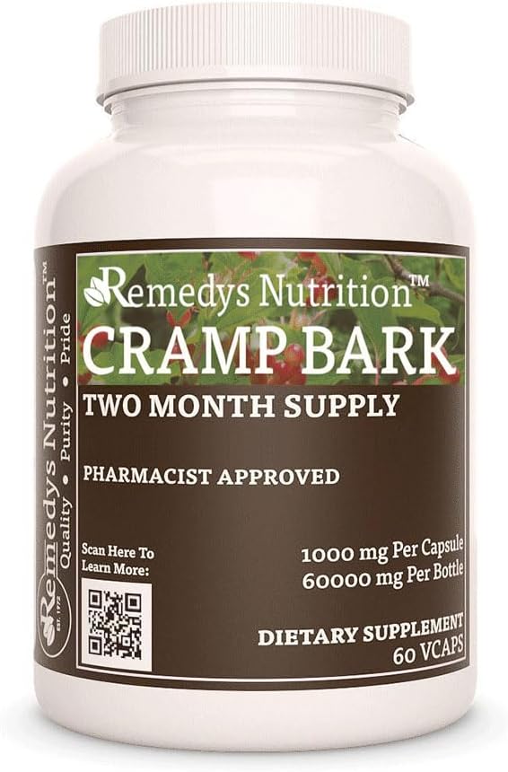 Nutrición de Remedy Cramp Bark  durable 1,000 mg, 60 Vegan Capsules Suplemento dietético herbal
