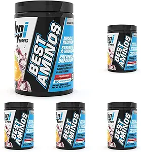 BPI Sports Best Aminos - BCAA Powder Post Workout " Glutamine Recovery Drink with Branched Chain Amino Acids for Hydration " Recovery, for Men " Women - Fruit Punch - 25 Servings (Pack of 5)